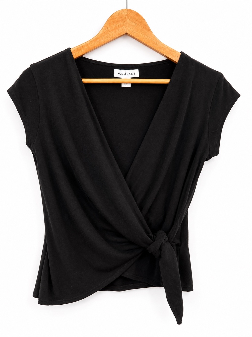 Velvet by Graham & Spencer Black Wrap Tie Cap Sleeve Top